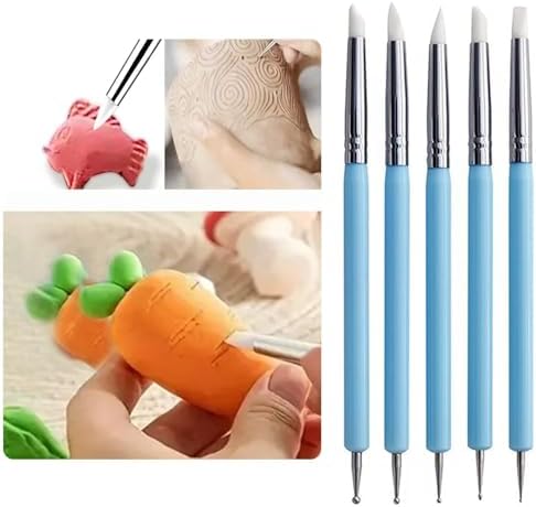 9Pcs Clay Sculpting Tool Set, Blue Dual-Ended Silicone Clay Brushes & Ball Stylus Tools, Professional Polymer Clay Kit for Sculpting, Texturing & Detailing, Ideal for Pottery, Ceramic & DIY Crafts