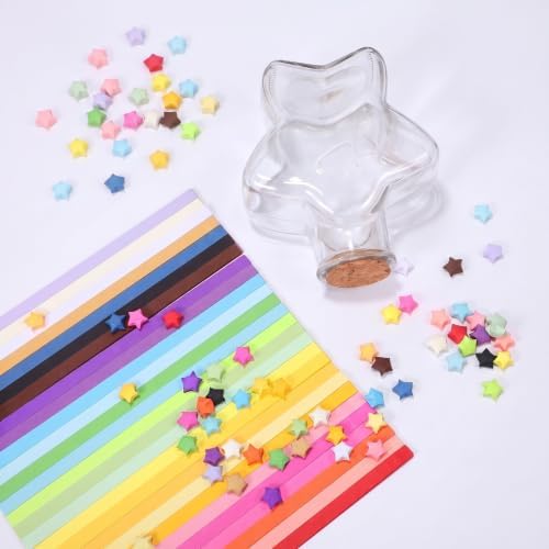 jojofuny Lucky Star Origami Kit with Glass Wish Bottle, 540pcs Paper Strips