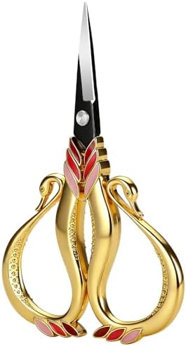 Vintage Swan Embroidery Scissors, Sharp Small Craft Scissors for Thread Cutting, Sewing, DIY Art Craft, Needlework Supplies (Gold)