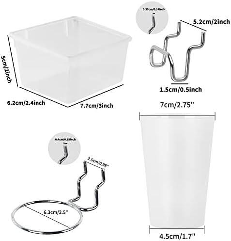 Kuhome 6 Sets Pegboard Bins and Cups with Pegboard Hooks, Pegboard Accessories Baskets, Hooks for Pegboard Cup Holder for Organizing Craft Tools Storage Garage Office Workbench Transparent