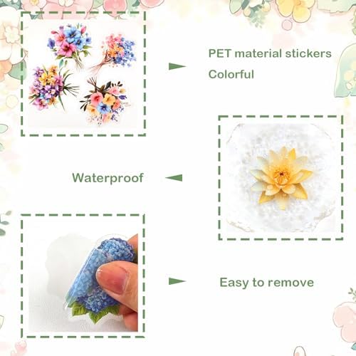 Ychsring Botanical Floral Stickers - 50 Pcs Clear PET Nature Plant Flower Stickers for Scrapbook, Journal, Junk Journal, Collage - Waterproof Transparent for Resin, Craft & Scrapbook Supplies