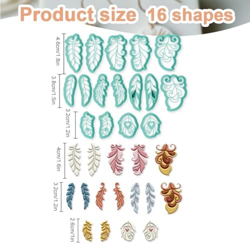 16Pcs Feather Polymer Clay Cutters Set for Earring Making Vintage Feather Clay Cutters for Jewelry Making Birthday Party DIY Supplies