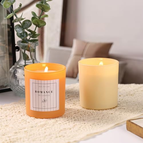 12Pcs Assorted Orange Candle Jars for Making Candles, 10oz Empty Jars with Bamboo Lids and Labels, Glass Candle Jars for Candle Making Supplies, Candle Containers for DIY Gifts