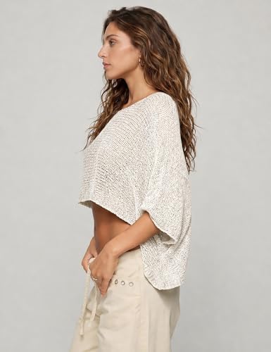 MAKABO Women's Off Shoulder Mesh Knit Cover Up Summer Beach Asymmetrical Vacation Bolero