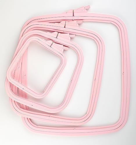 Nurge Square Embroidery Hoop - Plastic Cross Stitch Frame for Needlepoint & Embroidery - Adjustable Craft Hoop - Pink - Set of 4