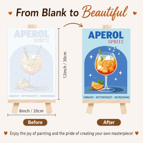 AUKELHJ 4 Pack Framed Paint by Numbers Kit for Adults, Cocktail, 8x12 inch | Paint by Number for Adults, Beginner Friendly, Framed Canvas, Easel Included, Fun and Relaxing, Gifts Box, Home Wall Decor