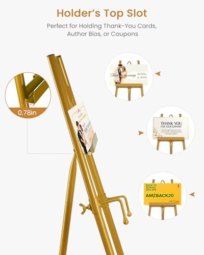 53.9" Gold Easel Stand for Sign, Heavy Duty Metal Display Easel with Storage Bag, Adjustable Art Easel for Wedding Sign, Painting, Picture
