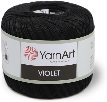 Yarn Art 1 Skein YarnArt Violet,100 Mercerized Cotton Yarn Threads Crochet Lace Hand Knitting Yarn Embroidery Arts Crafts (Black 999)