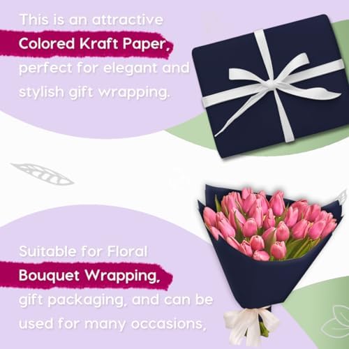 PerkHomy 24" x 2,400" (200') Navy Blue Kraft Paper Roll for Craft Bulletin Board Paper Art Table Covering Crafting Gift Wrapping Bouquet Packing Parcel 80GSM 55LB (Navy Blue, 24" x 200')
