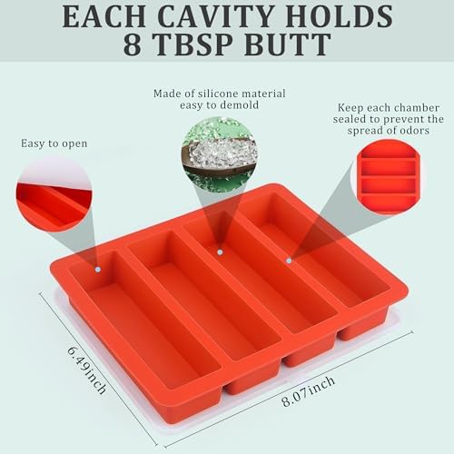 2Pcs Butter Mold with Lid, Standard Size Silicone Butter Tray for Homemade Butter, Non-Stick Butter Molds for Energy Bars, Soap Bars, Cakes (Large without ScaleMarkings(Lid))