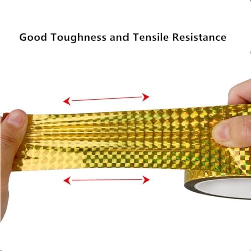 Self-Adhesive Holographic Reflective Tape Prism Tape Holographic Reflective Tape for Keep Birds Away, Craft Projects, DIY Art, Home, Daily Use (Gold, 1 Inch x 55 Yard)