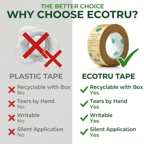 Ultra Strong Kraft Paper Packing Tape, Heavy Duty Brown Packing Tape for Box & Carton Sealing Packaging Shipping Moving & Masking, Eco Friendly Biodegradable Printable, 2 Inch x 44 Yard, 3 Rolls