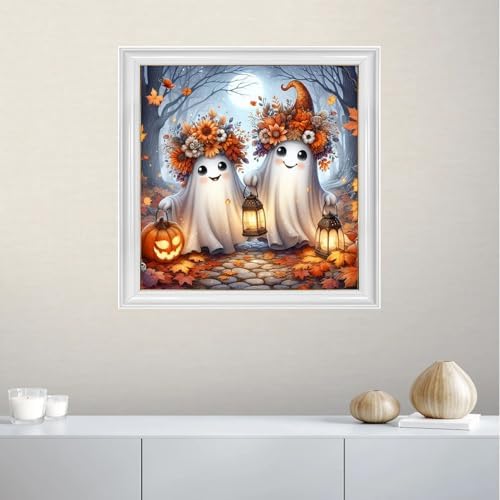 TYPUSOK Halloween Diamond Art Kits for Adults,Round Full Drill 5D Diamond Painting Kits for Beginners,Ghost DIY Diamond Dots Pictures Gem Art Kit,Home Wall Decor 13.78x13.78in