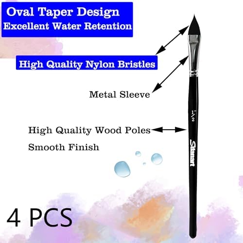 Sdanart Cat Tongue Watercolor Brushes,4 PCS Oval Wash Paint Brushes