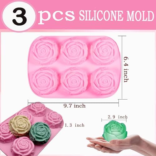 3 Pack Silicone Soap Molds,Flowers Soap Mold for Soap Making,Great for Handmade Soaps,Lotion Bars,Biscuit,Chocolate,Moon Cake