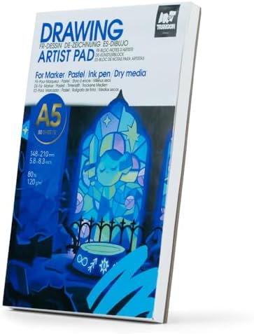 TRANSON A5 Small Sketchbook Marker Pad, 80lb/120gsm Heavyweight Art Paper, No Bleed Through, 80 Sheets/160 Pages 5.8"x8.3" for Drawing & Sketching