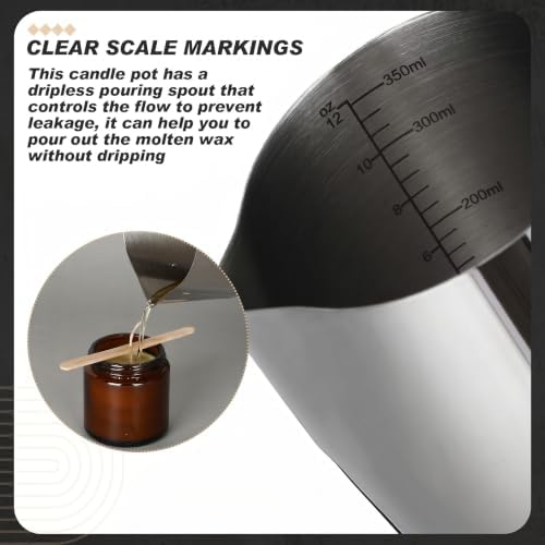 2 Pcs Wax Melting Pitcher 20oz 304 Stainless Steel Wax Pouring Pitcher Double Boiler Candle Making Pouring Pot with Heat-resistant Handle, Dripless Spout for Soy DIY