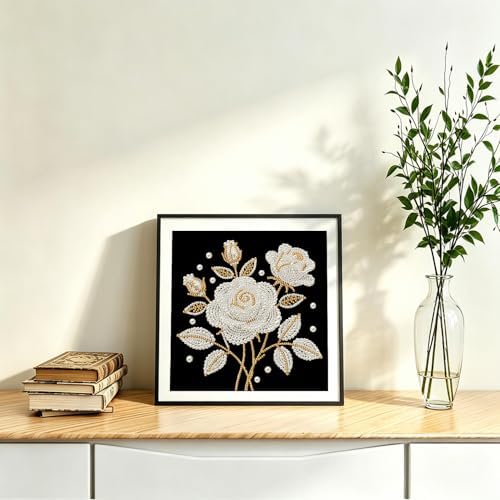DIYBEADDOT Rose Flower Pearl Painting Kits for Adults,5D Diamond Art Pearl Painting Kits for Beginner, DIY Special Shape Pearl Gem Crafts for Home Wall Decor 11.8X11.8 Inch