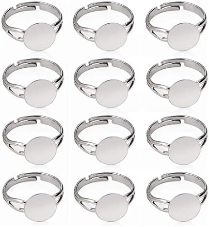 LANBEIDE 40-Pc Adjustable Ring Blanks with 12mm Base for Jewelry Making