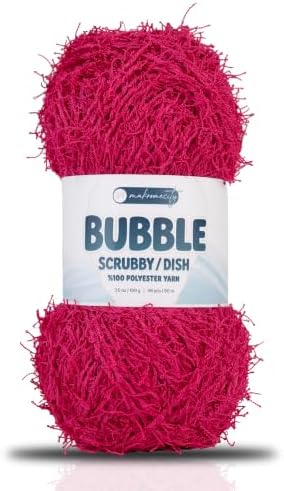 Makromecity Bubble Scrubby Yarn - 100% Premium Polyester Yarn for Crocheting and Knitting - 3.5 Oz (100g), 98 Yds (90m) - Ideal for Dishcloths, Crafting & Bath Washcloths (Fuchsia, 1 Skein)