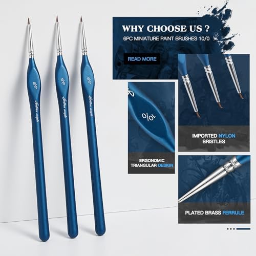 Detail Paint Brushes10/0, Golden Maple 6PC Extra fine Detail Miniature Paint Brush Very Fine Tip Paint Brush Set for Small Scale Models Paint by Numbers for Adults - Acrylic Watercolor Oil, Blue