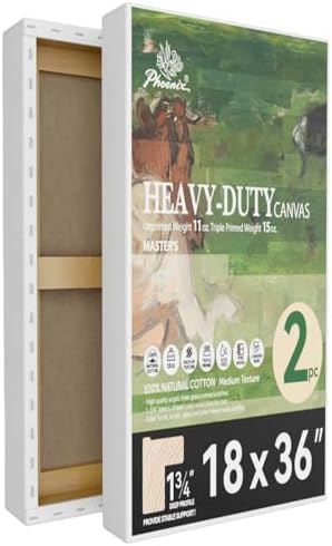 PHOENIX 18x36 Inch 2 Pack Heavy Duty Stretched Canvas - 1 3/4" Thick Large Long Canvas for Painting - Master Series 15 Oz. Gesso Primed Cotton Archival Canvases for Professional Artists