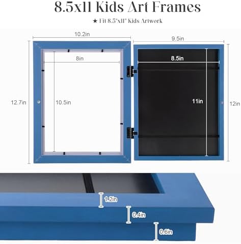 [2-Pack] Kids Art Frames, 8.5x11 Front Opening Kids Artwork Frames Changeable, Dark Blue Artwork Display Storage Frame for Wall, Holds 50 Pcs, for 3D Picture, Crafts, Children Drawing, Hanging Art,