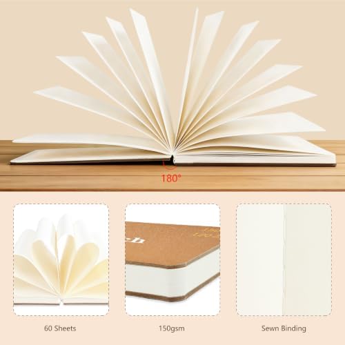 Hardcover Pocket Sketchbook, 3.5" x 5.4" Mini Small Travel Drawing Journal, 92lb/150gsm Heavyweight Paper, 120 Pages Blank Sketch Book for Adults Artists Mixed Media, Ideal Gift,Orange