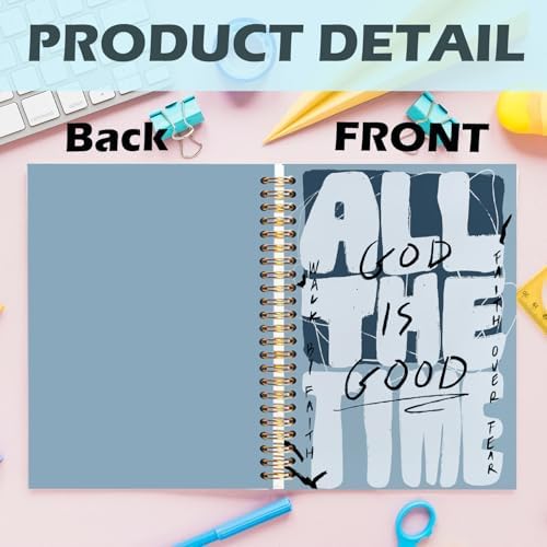 Yhtrg Blue Christian Spiral Notebooks, God Is Good All the Time Bible Journal Notebook, Bible Jesus Notebook for Note Taking, Christian Gifts for Women Men, 5.5x8.3 Inch