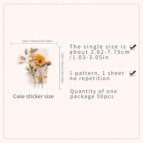 50PCS Withered Plants Stickers, Waterproof Vinyl PET Transparent Vintage Dried Flower Decals for Laptop, Luggage, Skateboard, Phone, Fridge, Trendy Stickers for Teens, Adults, Boys and Girls(withered)
