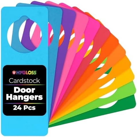Hygloss Cardstock Door Knob Hanger Blank for Crafts - 24 Pcs Assorted Bright Colors for Easy Decorate/Write-On - Bulk Doorknob Hangers for Craft, DIY Blank Doors knob Sign Projects