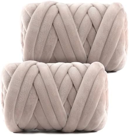 Chunky Yarn for Hand Knitting- Velvet Chenille Tube Yarns- Jumbo Yarns for Blankets, Pet Beds, Machine Washable (0.66 Lb/18.59 Yd), Easy No-Tool Arm Knitting & Crochet Project (2, Dusty Rose)
