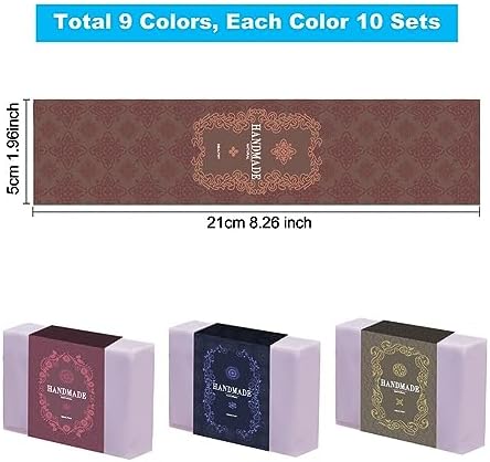 PH PandaHall 90PCS Handmade Wrap Label Tape, 9 Styles Floral Kraft Paper Soap Wrappers Vertical Soap Paper Tag Soap Sleeves Covers for Soap Lotion Bars Bath Gift Wrapping, 8.2 Inch Long