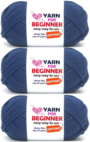 Navy Blue Yarn for Crocheting and Knitting Cotton Crochet Knitting Easy Yarn for Beginners with Easy-to-See Stitches(3x50g)