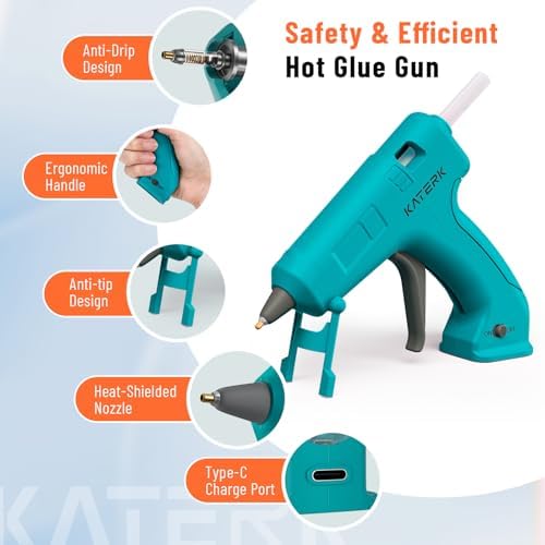 Katerk 3.7V Cordless Hot Glue Gun Kit with 15 Glue Sticks, 90s Fast Heating