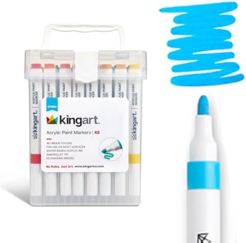 KINGART 409-48 Acrylic Paint Markers with Storage Case, 48-Vibrant Colors