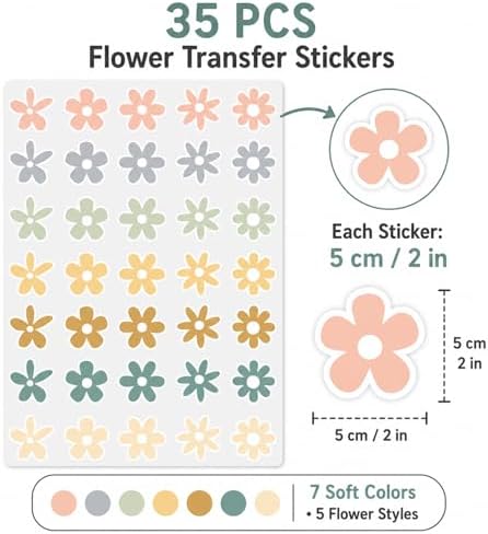 35 x Little Daisies Stickers, Cute Flower Stickers, Laptop Stickers, Water Bottle Stickers, Phone Flower Sticker, Aesthetic Stickers, Vinyl Stickers Daisy Sticker Pack, 2 inches (Multicolor)