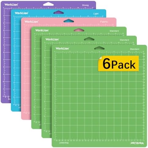 WORKLION Cutting Mat 12x12 Compatible with Maker/Maker 3/Maker 4/Air 2/Explore 3/4, Variety Sticky（Standard,Light,Strong) Vinyl Mat(6Pack)