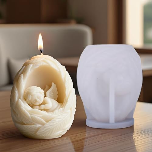 Konrisa Large Candle Making Molds, 3D Feather Angel Silicone Candle Molds Handmade Aromatherapy Candle Molds, Resin Storage Box Molds