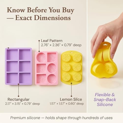 GLYNORKS Silicone Soap Molds for Soap Making, 20pcs Soap Molds Kit with Rectangle, Lemon & Leaf Designs, 10 Gift Bags, 6 Cards & 30 Dried Flowers, DIY Soap Making Supplies Kit for Adults