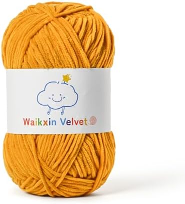 Fluffy Chenille Yarn for Crocheting，Baby Yarn for Crocheting Soft，50g/1.76oz Velvet Amigurumi Yarn ，Fingering Weight Yarns for Crocheting Baby Blankets、DIY Craft.(Turmeric)