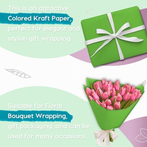 PerkHomy 24" x 2,400" (200') Medium Green Kraft Paper Roll for Craft Bulletin Board Paper Art Table Covering Crafting Gift Wrapping Bouquet Packing Parcel 80GSM 55LB (Medium Green, 24" x 200')