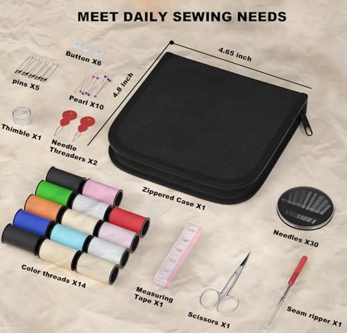 MIXCOOL Sewing Kit for Adults, Beginners, Needle and Thread Kit, Portable Sewing Supplies, Contains Thread, Scissor, Needles, Measuring Tape