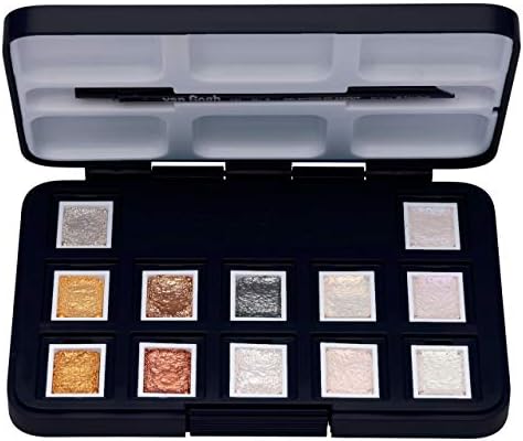 Van Gogh Watercolor Paint Set, Plastic Pocketbox, 12-Half Pan Specialty Metallic & Interference Colors Selection