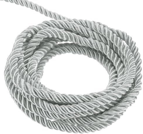 MECCANIXITY Twisted Cord Trim, 5 Yard 3mm 3-Ply Twine Braided Rope Shiny Thread String for Craft Gift Bag Curtain Christmas Decor, Silver - 5m