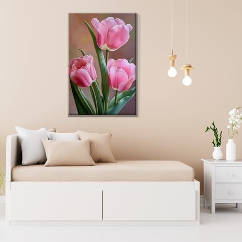 JOOZ Paint by Numbers Kit for Adults Flowers Paint by Numbers Kit with Frame DIY Tulip Paint by Number with Easel Floral Adult Paint by Number Kits Canvas for Gift Home Wall Decor 7.87x11.81 Inch