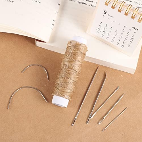 55 Yards Waxed Thread and 7 Leather Needles Set for Hand Sewing, Khaki