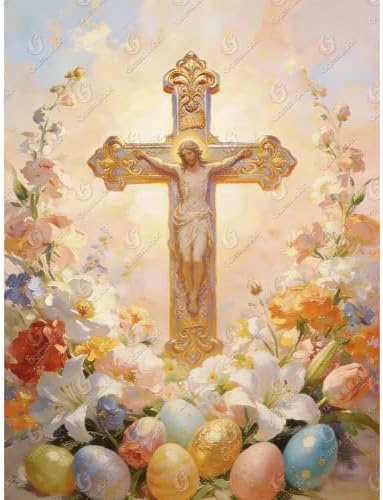 Gamteldot Easter Diamond Art,Cross Diamond Art Kits for Adults Beginner,DIY Easter Eggs Diamond Painting Kits 5D Full Drill Gem Art Craft with Complete Tools,for Home Wall Decor and Gift-12x16in