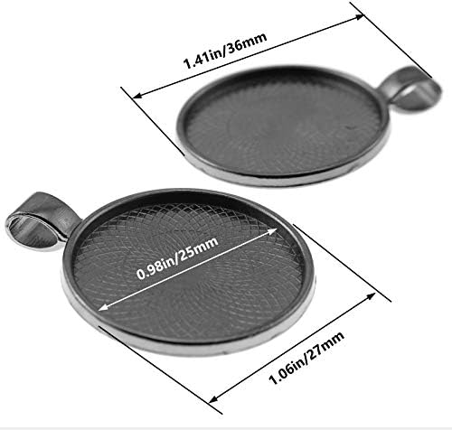 25pcs 25mm Round Bezel Pendant Trays Setting Cabochon Blank Base for DIY Crafting Photo Jewelry Findings Making Accessories, Gun Black