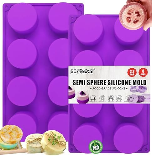 (2 Pack) 8-Cavity Round Silicone Mold for Soap, Cake, Bread, Cupcake, Cheesecake, Cornbread, Muffin, Brownie, and More